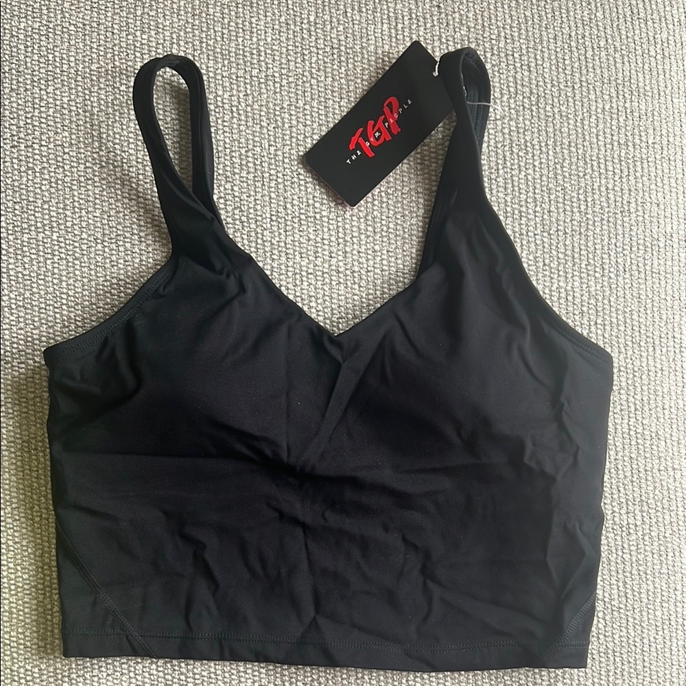 The Gym People Black Athletic V-Neck Tank Top with Built in Bra